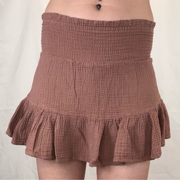 Vanilla Star Dresses & Skirts - Vanilla Star Womens Casual Skirt Rust Brown Tan S SM Small Tiered Ruffle Smocked